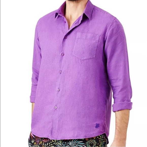 Vilebrequin Linen Classic Fit Shirt in Orchid Size XL